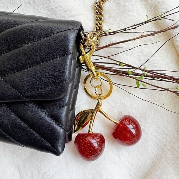 Large Red Cherries Bag Charm Keychain - Picture 4 of 7